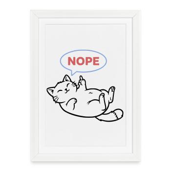 Chat rieur : Pas majeur - Affiche encadrée (27 × 37 cm) - blanc - Devant