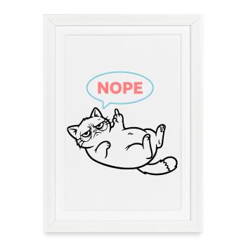 Chat Nope Bulle de Dialogue Colorée - Affiche encadrée (27 × 37 cm) - blanc - Devant