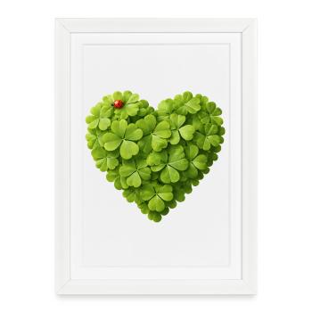 Heart of shamrocks with ladybug - Framed poster (27 × 37 cm) - white - Front