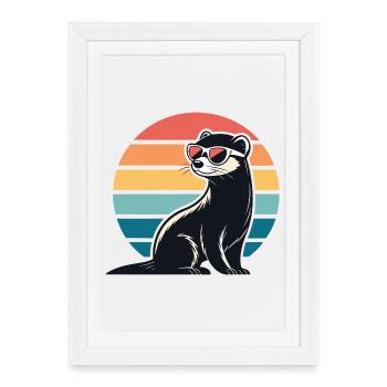 Furet rétro au soleil - Affiche encadrée (27 × 37 cm) - blanc - Devant