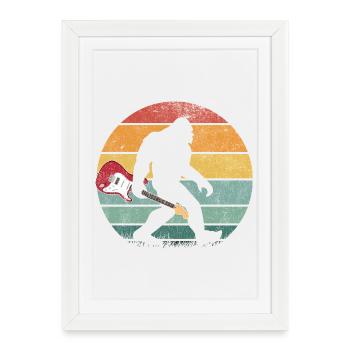 Bigfoot Sasquatch Rocker Guitar Sunset Retro - Framed poster (27 × 37 cm) - white - Front