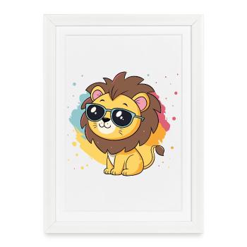 Colorful Lion with Glasses - Framed poster (27 × 37 cm) - white - Front