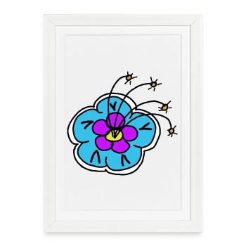 Fleur bleue motif floral fleur rétro - Affiche encadrée (27 × 37 cm) - blanc - Devant