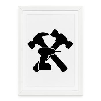 Tool Hammers Drill Silhouette - Framed poster (27 × 37 cm) - white - Front