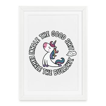 Licorne ronde aux cheveux colorés, inhale des conneries - Affiche encadrée (27 × 37 cm) - blanc - Devant