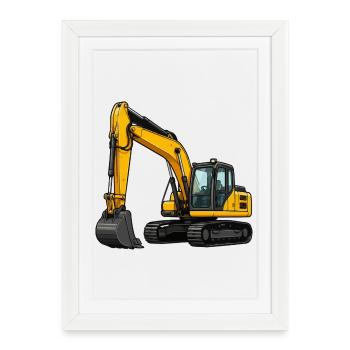 Yellow excavator on construction site - Framed poster (27 × 37 cm) - white - Front