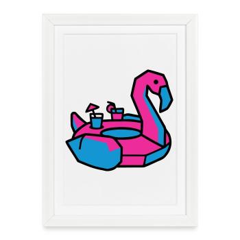 Fête de la piscine des animaux natants Flamants - Affiche encadrée (27 × 37 cm) - blanc - Devant
