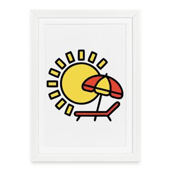 Chaise longue plage Sun Parasol Vacances d’été - Affiche encadrée (27 × 37 cm) - blanc - Devant
