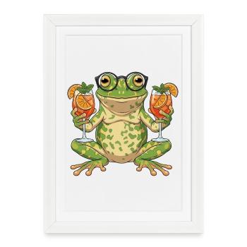 Frog with cocktail glasses - Framed poster (27 × 37 cm) - white - Front