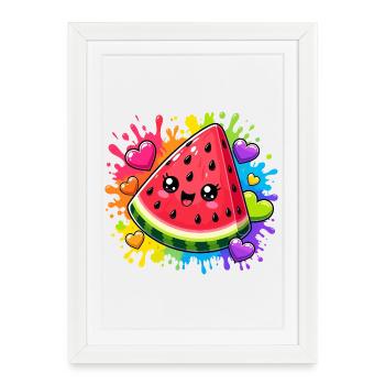 Kawaii Watermelon with Rainbow - Framed poster (27 × 37 cm) - white - Front
