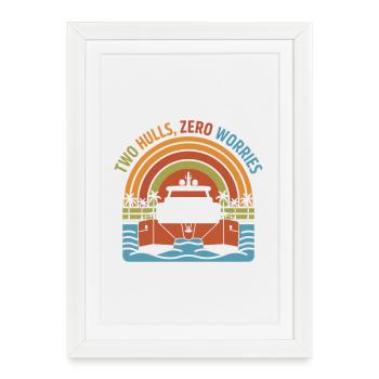 Catamaran rétro deux coques Aucun souci - Affiche encadrée (27 × 37 cm) - blanc - Devant