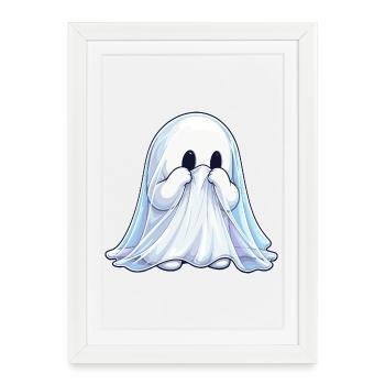 Fantôme câlin avec un Scintillement Bleu - Affiche encadrée (27 × 37 cm) - blanc - Devant