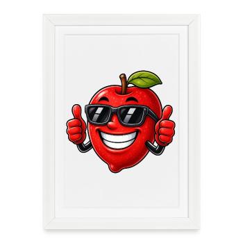 Cool apple with sunglasses comic style - Framed poster (27 × 37 cm) - white - Front