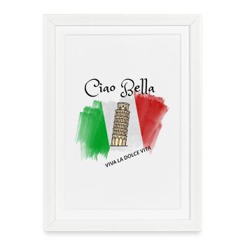 Leaning Tower on Italian Flag Brush - Framed poster (27 × 37 cm) - white - Front