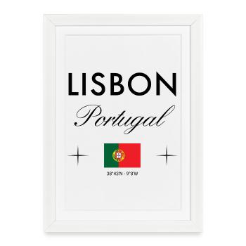 Lisbon Portugal Coordinates Travel Souvenir - Framed poster (27 × 37 cm) - white - Front