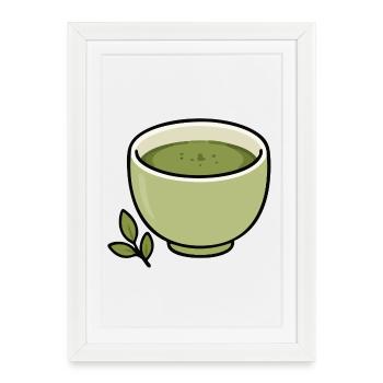 Illustration minimaliste de tasse de thé matcha - Affiche encadrée (27 × 37 cm) - blanc - Devant