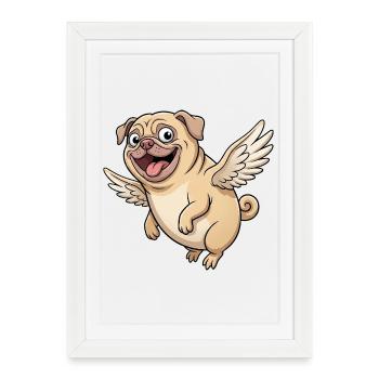 Funny Pug Angel with Wings Cartoon - Framed poster (27 × 37 cm) - white - Front