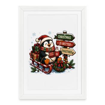 Pingouin de Noël - Affiche encadrée (27 × 37 cm) - blanc - Devant
