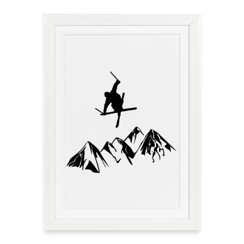 Mountain rider with ski - Framed poster (27 × 37 cm) - white - Front