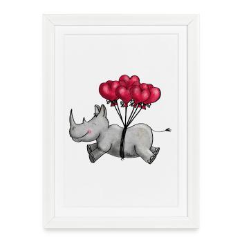 Fliegendes Nashorn - Gerahmtes Poster (27 × 37 cm) - Weiß - Vorne
