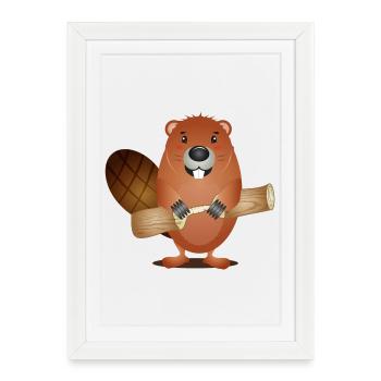 Mignon rongeur castor au bois grignoté - Affiche encadrée (27 × 37 cm) - blanc - Devant