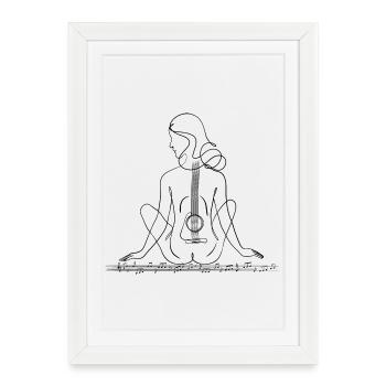 Music was my first love Girl Guitar Oneline Art - Framed poster (27 × 37 cm) - white - Front
