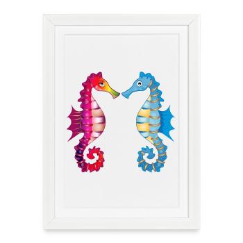 Deux hippocampes enchanteurs unis dans l’amour - Affiche encadrée (27 × 37 cm) - blanc - Devant