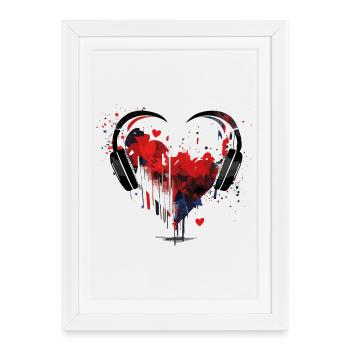 Coeur de Musique - Grunge Headphone - Affiche encadrée (27 × 37 cm) - blanc - Devant