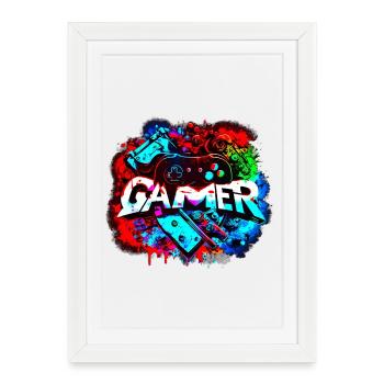 Gamer - gaming & jeux vidéos - Affiche encadrée (27 × 37 cm) - blanc - Devant
