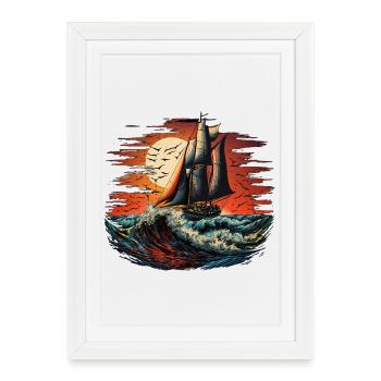 Sailing ship at full speed - Framed poster (27 × 37 cm) - white - Front