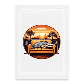 Alligator sur canapé - Affiche encadrée (27 × 37 cm) - blanc - Devant