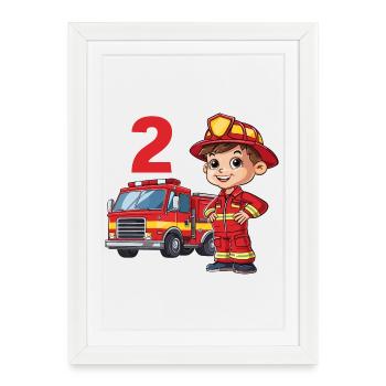 2 Birthday Fire Truck Firefighter Fire Brigade - Framed poster (27 × 37 cm) - white - Front