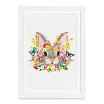 Des lapins dans une ambiance printanière de Pâques - Affiche encadrée (27 × 37 cm) - blanc - Devant