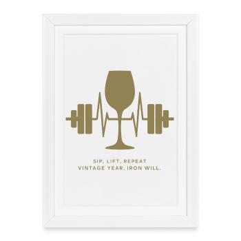 Plaisir et force : vin et poids - Affiche encadrée (27 × 37 cm) - blanc - Devant