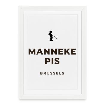 Manneken Piss Bruxelles - Affiche encadrée (27 × 37 cm) - blanc - Devant