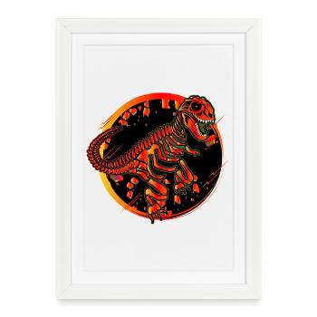 Dinosaur Skeleton Colorful Dino Fossil Patch - Framed poster (27 × 37 cm) - white - Front
