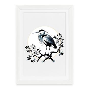 Héron blanc gris Japon Japon - Affiche encadrée (27 × 37 cm) - blanc - Devant