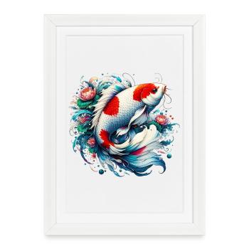 Carpe Koi japonaise japonaise - Affiche encadrée (27 × 37 cm) - blanc - Devant