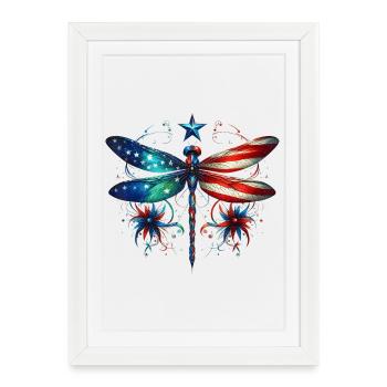 Œuvre d’art patriotique d’ailes de libellule - Affiche encadrée (27 × 37 cm) - blanc - Devant