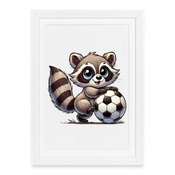 Cheerful raccoon playing with a soccer ball - Framed poster (27 × 37 cm) - white - Front