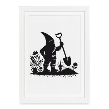 Charmante silhouette motif d’un nain de jardin - Affiche encadrée (27 × 37 cm) - blanc - Devant