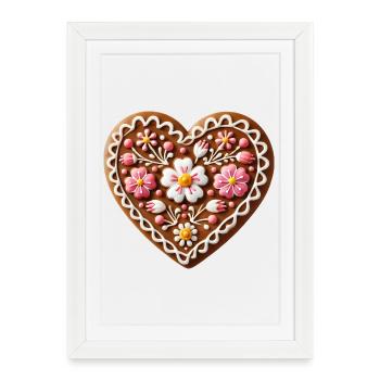 Cœur en pain d’épices : Tradition sucrée et amour combinés - Affiche encadrée (27 × 37 cm) - blanc - Devant