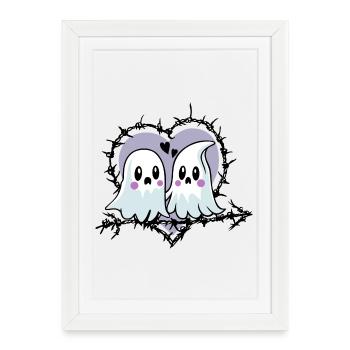 Ghosts in love with heart for Halloween - Framed poster (27 × 37 cm) - white - Front