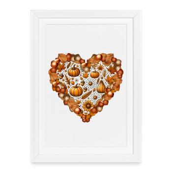 Cœur, rempli de citrouilles, de feuilles, de noix et de fleurs - Affiche encadrée (27 × 37 cm) - blanc - Devant