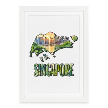 Carte à l’aquarelle Singapour - Affiche encadrée (27 × 37 cm) - blanc - Devant