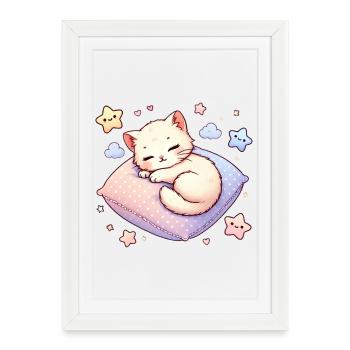 Cute kitten in dreamland - Framed poster (27 × 37 cm) - white - Front