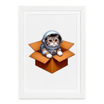 Chat astronaute - Affiche encadrée (27 × 37 cm) - blanc - Devant