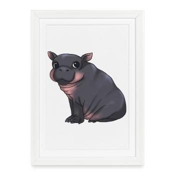 Mignon bébé hippopotame - Alarme de câlin ! - Affiche encadrée (27 × 37 cm) - blanc - Devant