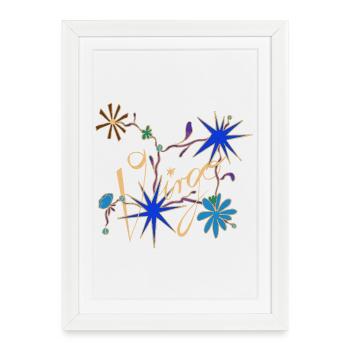 Vierge – Signes du zodiaque mystiques et fleurs - Affiche encadrée (27 × 37 cm) - blanc - Devant