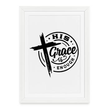 Sa Grâce suffit Croix Chrétienne - Affiche encadrée (27 × 37 cm) - blanc - Devant
